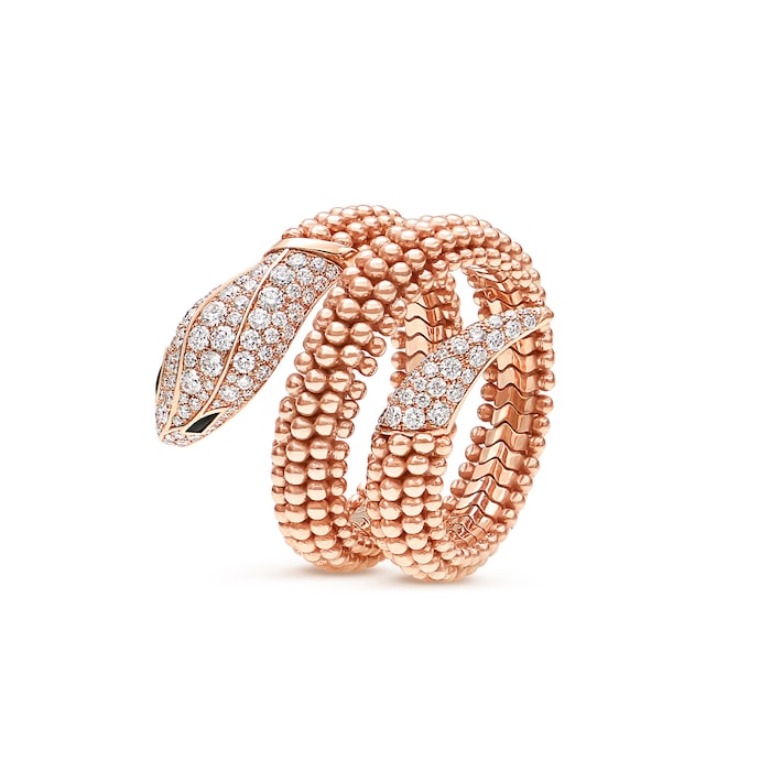 Bvlgari Jewelry 18k Rose Gold 0.89cttw Diamond Serpenti Viper Ring Size Large