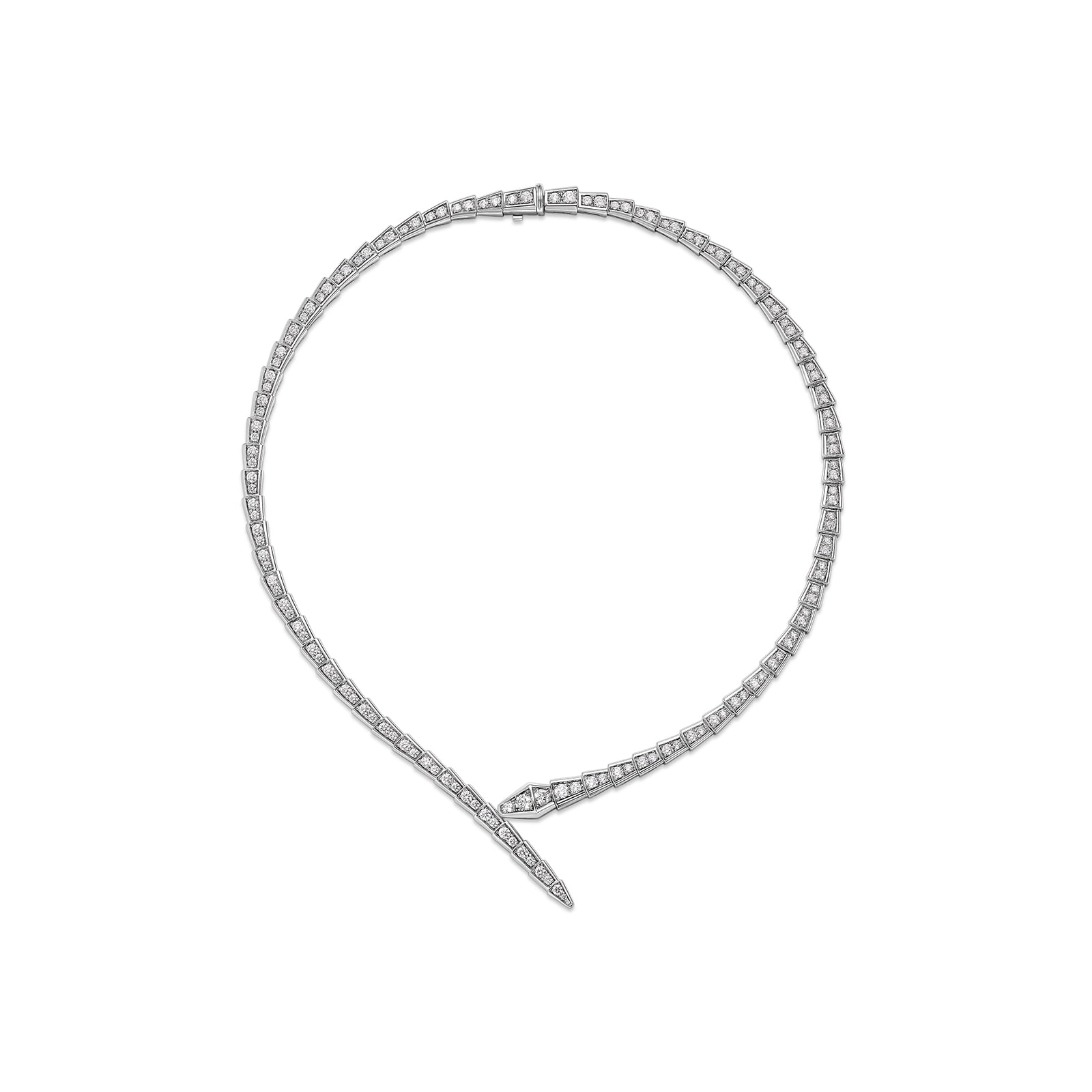 Bvlgari Jewelry 18k White Gold 5.39cttw Pave Diamond Serpenti Viper Necklace Size Large
