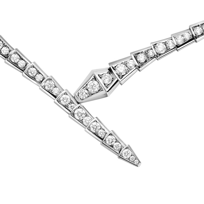 Bvlgari Jewelry 18k White Gold 5.39cttw Pave Diamond Serpenti Viper Necklace Size Large