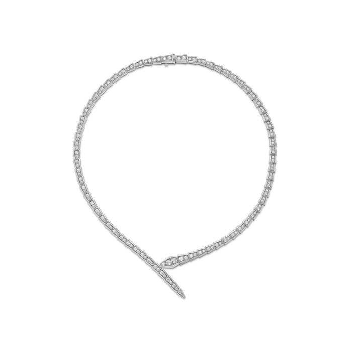 Bvlgari Jewelry 18k White Gold 5.66cttw Pave Diamond Serpenti Viper Necklace Size XL