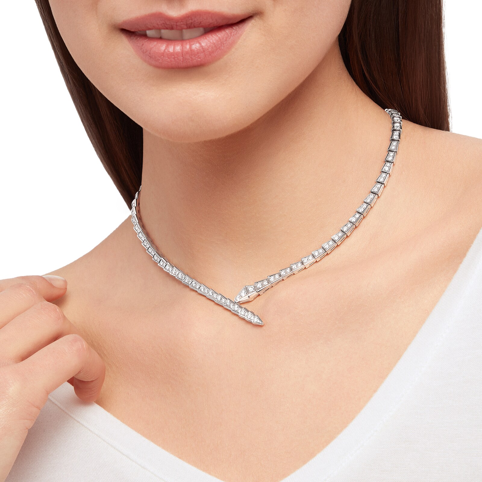 Bvlgari Jewelry 18k White Gold 5.66cttw Pave Diamond Serpenti Viper Necklace Size XL