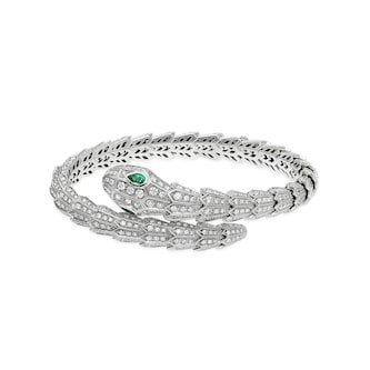 Bvlgari Jewelry 18k White Gold 4.21cttw Diamond and 0.26cttw Emerald Serpenti Bracelet Size M Bvlgari Jewelry 18k White Gold 4.21cttw Diamond and 0.26cttw Emerald Serpenti Bracelet Size M