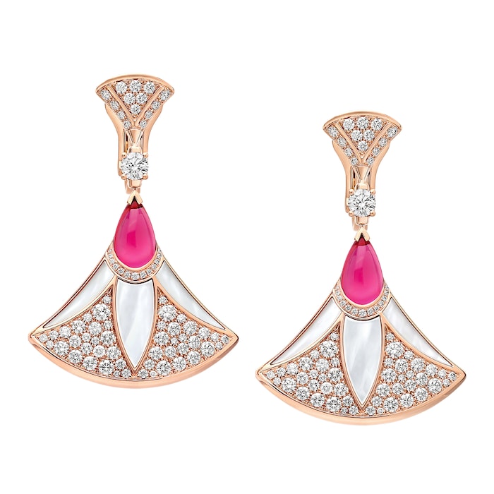 Bvlgari Jewelry 18k Rose Gold 2.21cttw Diamond and Mother of Pearl Divas Dream Drop Earrings