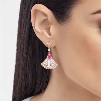 Bvlgari Jewelry 18k Rose Gold 2.21cttw Diamond and Mother of Pearl Divas Dream Drop Earrings