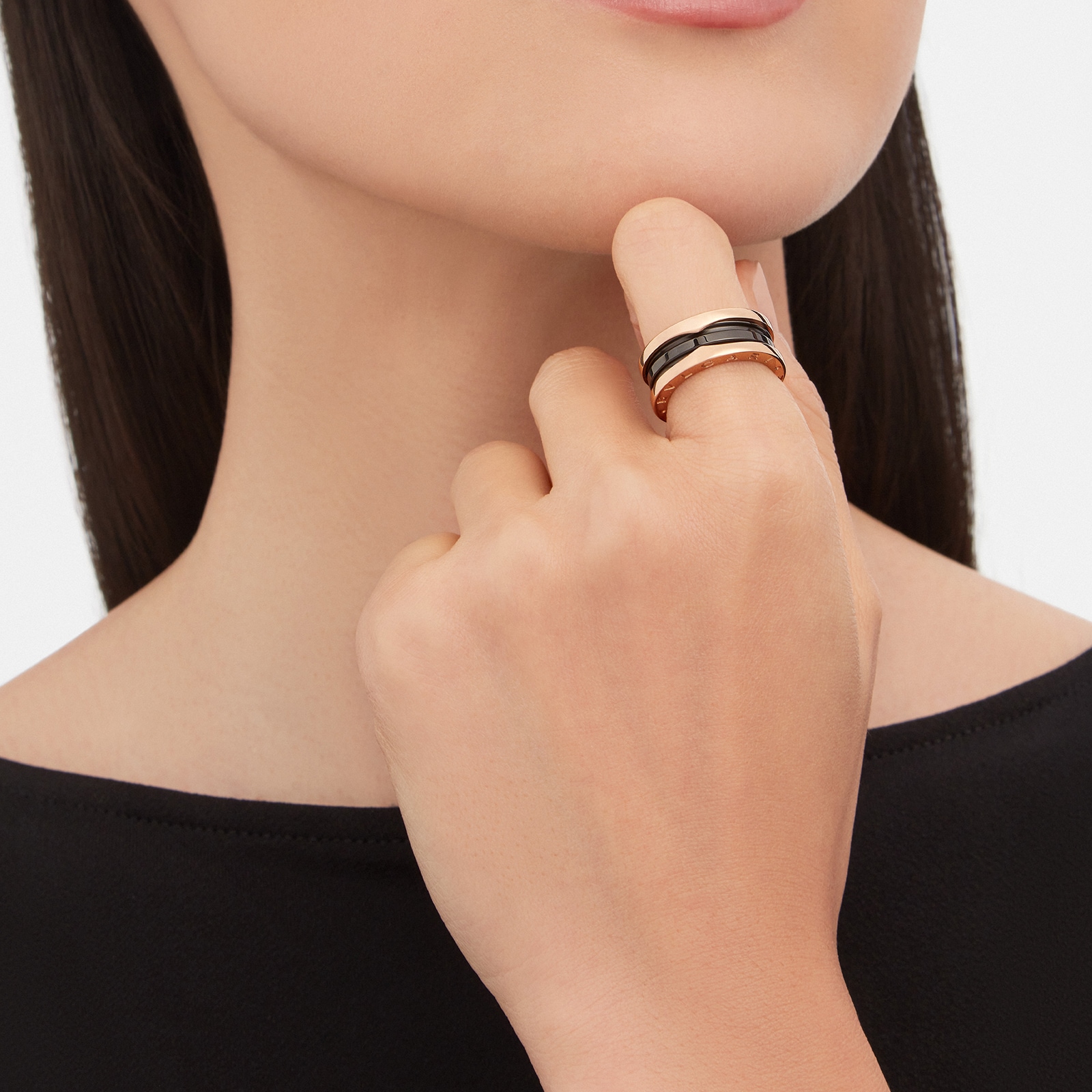 Bvlgari Jewelry 18K Rose Gold & Black Ceramic B.zero1 Ring - Size 9.75