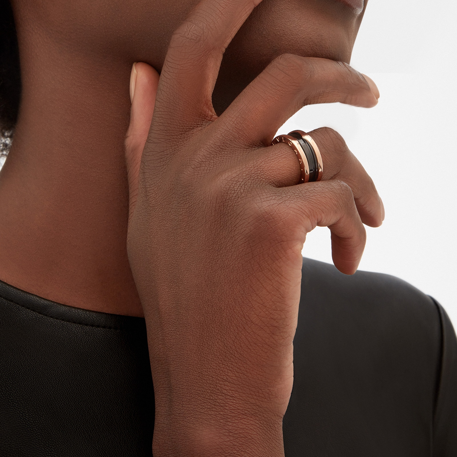 Bvlgari Jewelry 18K Rose Gold & Black Ceramic B.zero1 Ring - Size 10.5