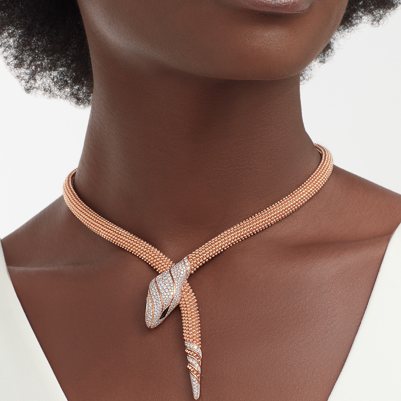 Bvlgari Jewelry 18K Rose Gold Serpenti Diamond & Black Onyx Snake Necklace