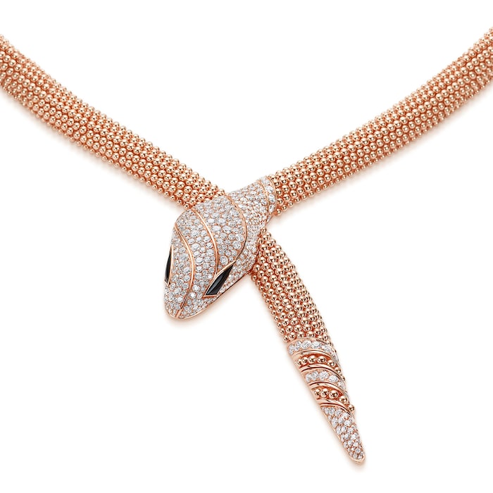 Bvlgari Jewelry 18K Rose Gold Serpenti Diamond & Black Onyx Snake Necklace