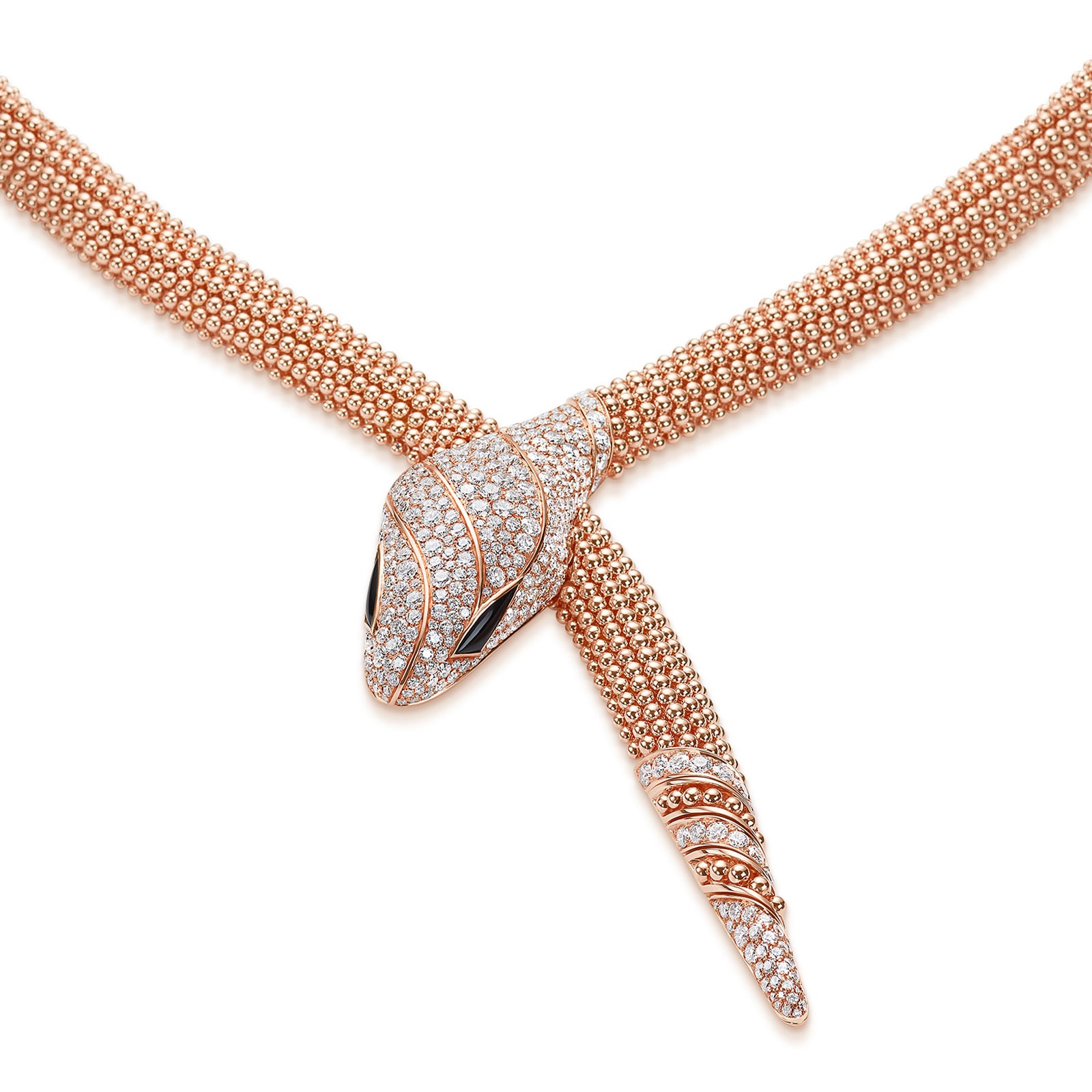 Bvlgari Jewelry 18K Rose Gold Serpenti Diamond & Black Onyx Snake Necklace