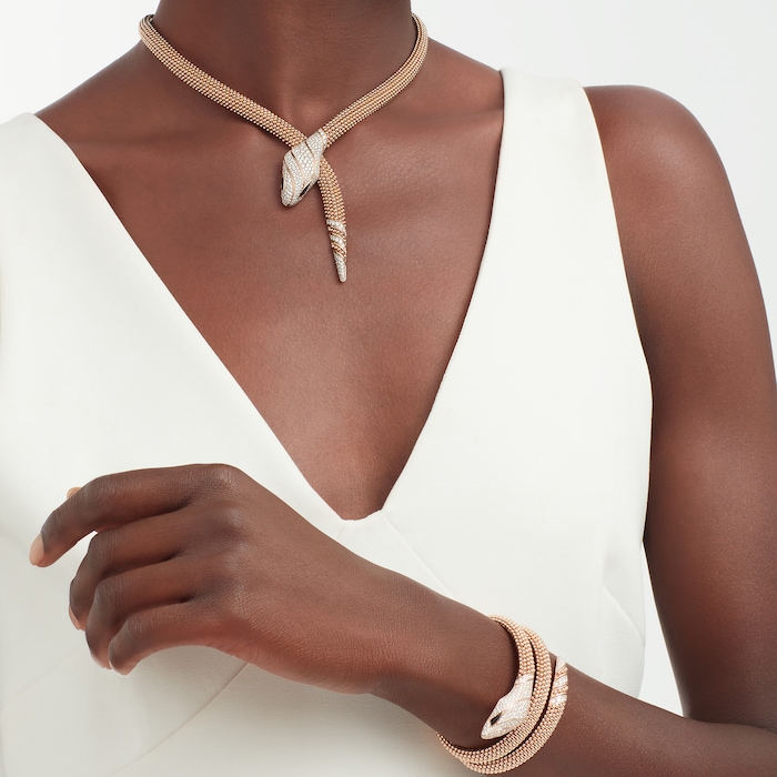 Bvlgari Jewelry 18K Rose Gold Serpenti Diamond & Black Onyx Snake Necklace