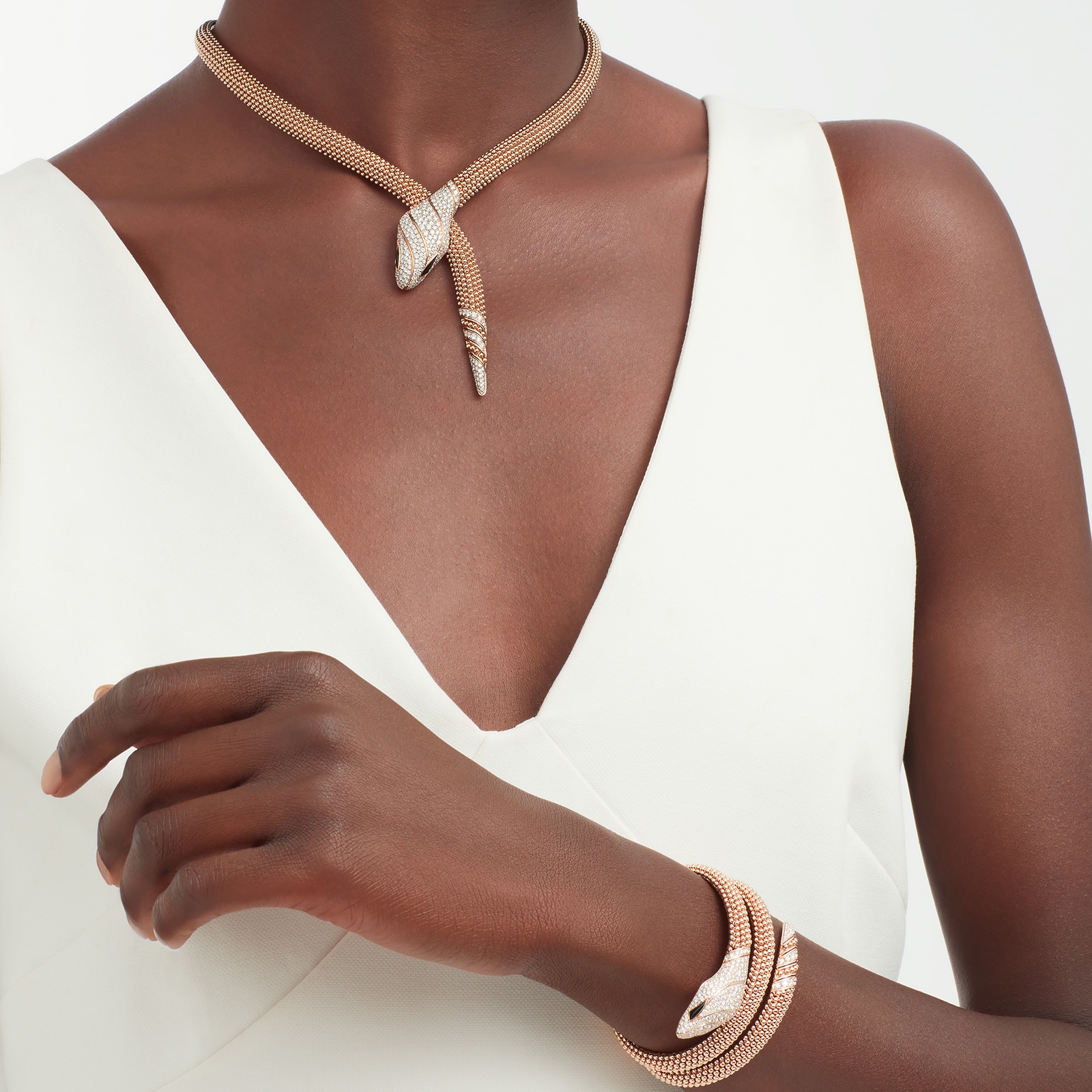 Bvlgari Jewelry 18K Rose Gold Serpenti Diamond & Black Onyx Snake Necklace