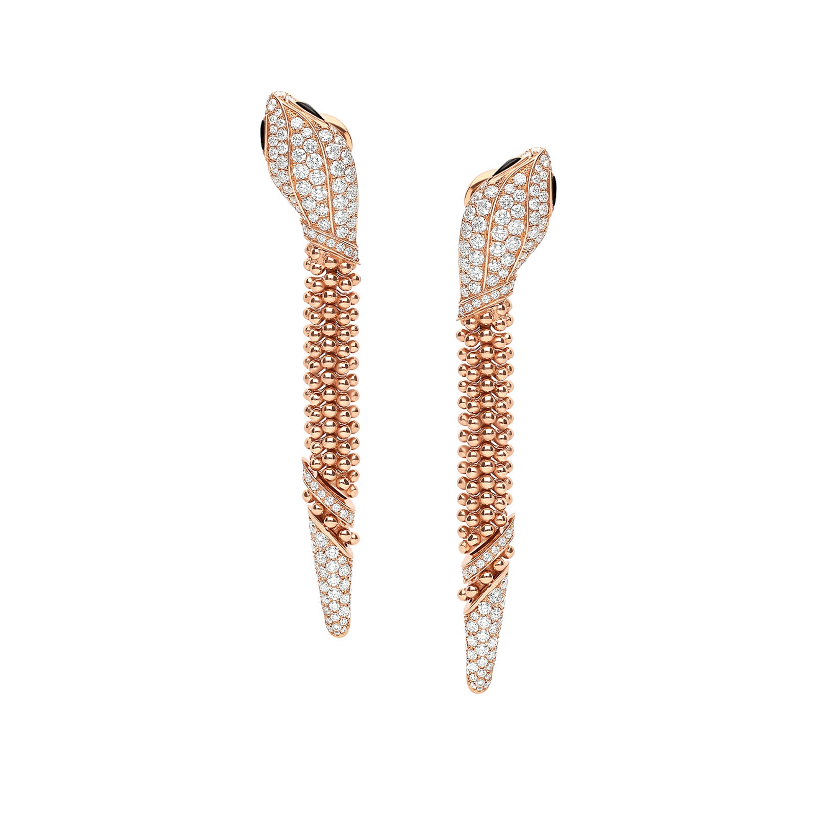 Bvlgari Jewelry 18K Rose Gold Serpenti Diamond & Black Onyx Snake Drop Earrings