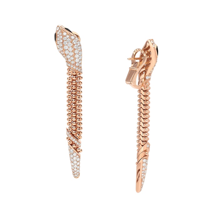 Bvlgari Jewelry 18K Rose Gold Serpenti Diamond & Black Onyx Snake Drop Earrings
