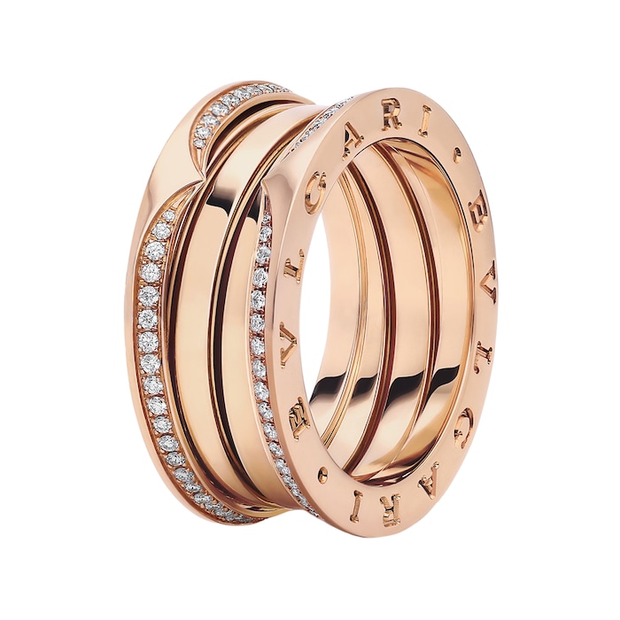 Bvlgari Jewelry 18K Rose Gold B.zero1 Diamond Band Ring - Size 53