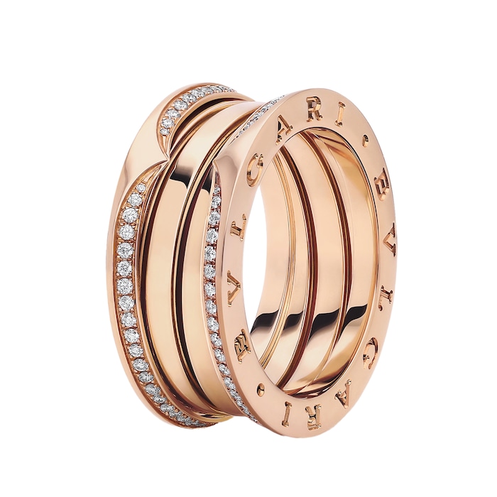 Bvlgari Jewelry 18K Rose Gold B.zero1 Diamond Band Ring - Size 55