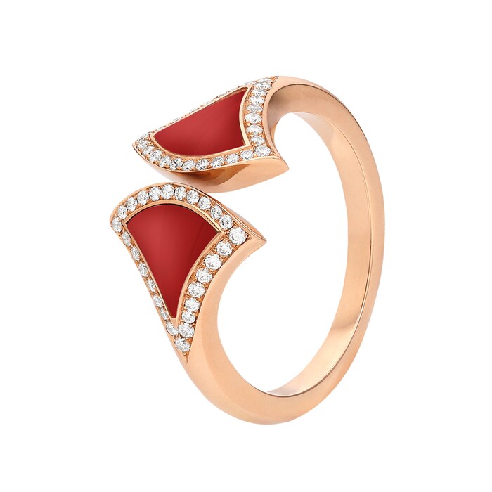 Bvlgari Jewelry 18K Rose Gold Divas Dream Diamond & Carnelian Ring - Size 52