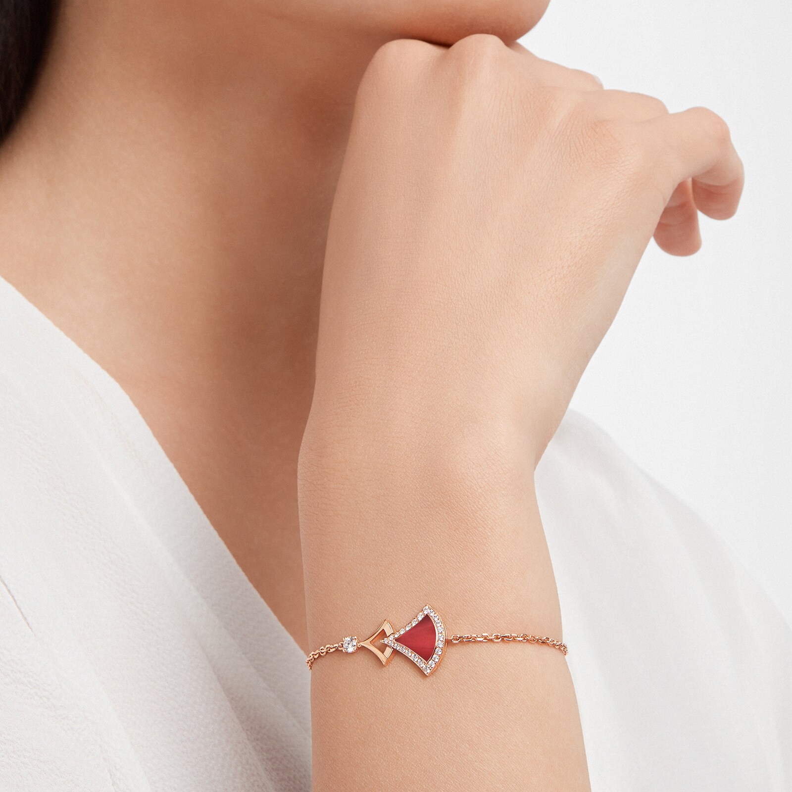 Bvlgari Jewelry 18K Rose Gold Divas Dream Diamond & Carnelian Bracelet - Size M/L