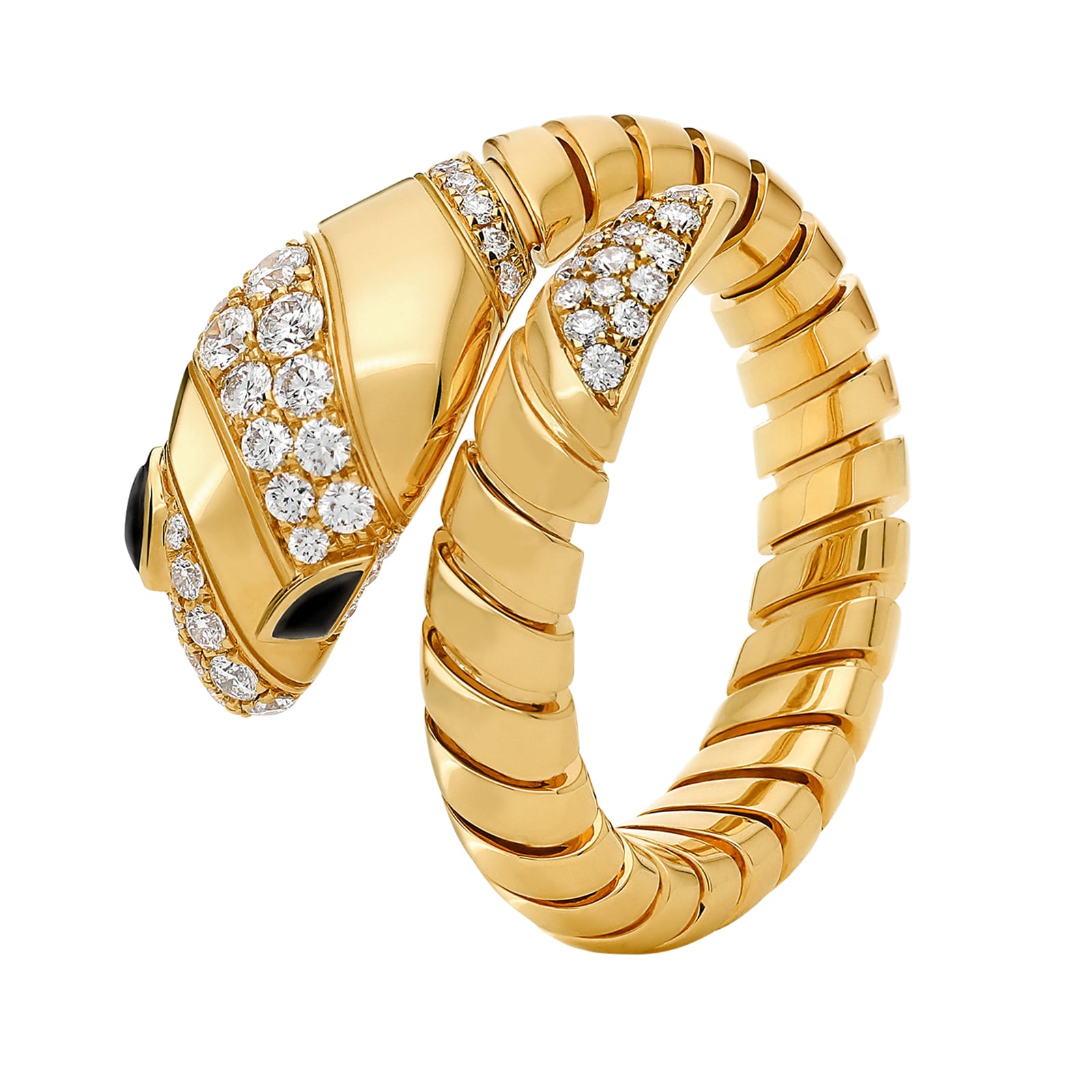 Bvlgari Jewelry 18K Yellow Gold Serpenti Tubogas Diamond & Black Onyx Ring - Size Medium
