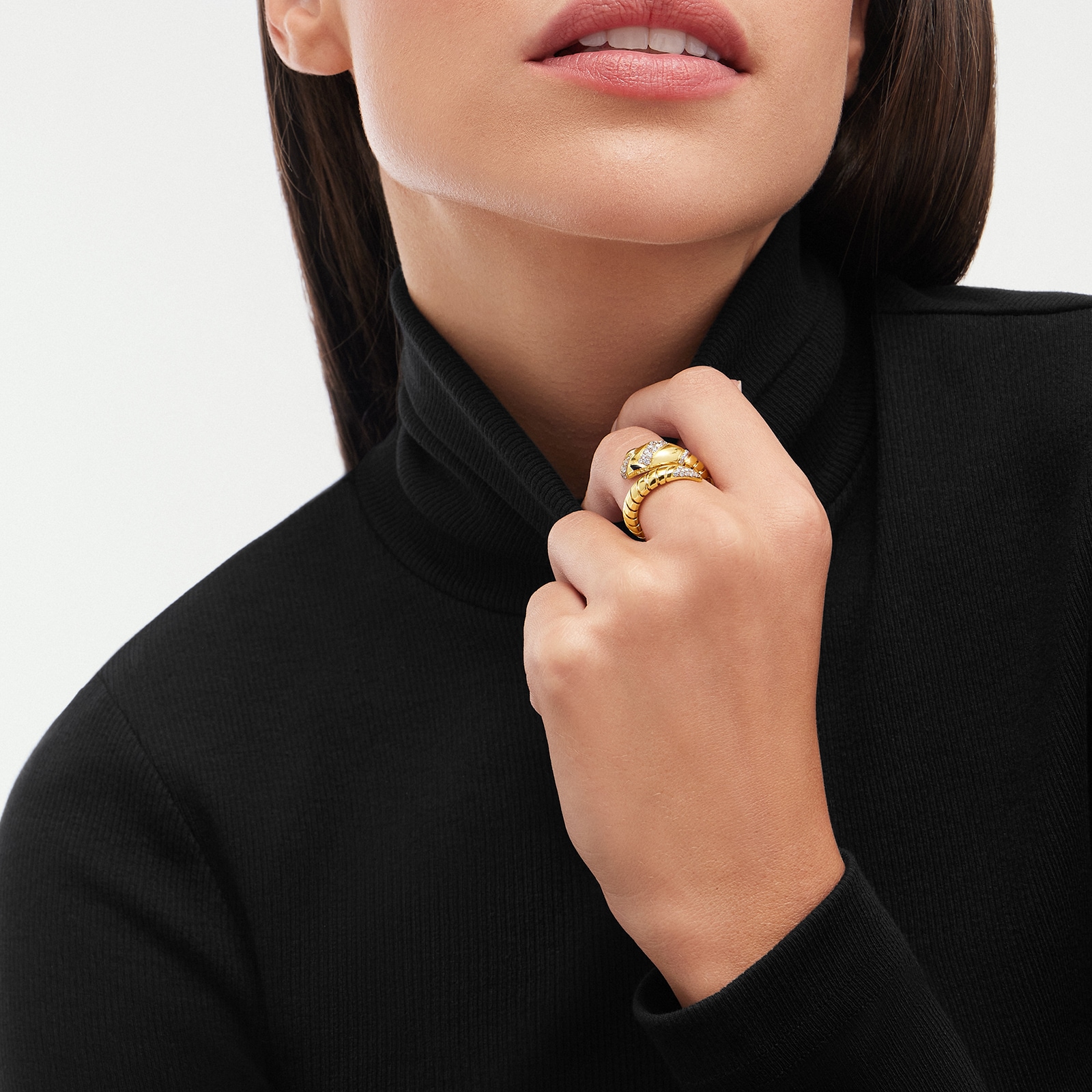 Bvlgari Jewelry 18K Yellow Gold Serpenti Tubogas Diamond & Black Onyx Ring - Size Medium