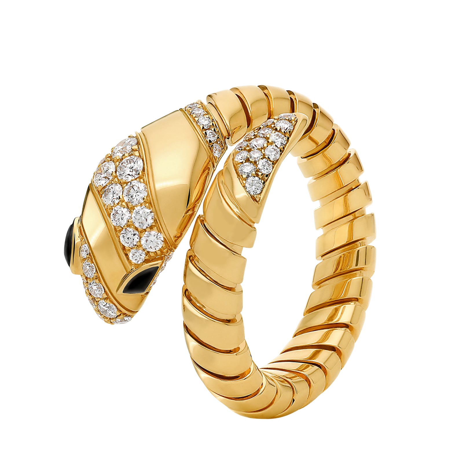 Bvlgari Jewelry 18K Yellow Gold Serpenti Tubogas Diamond & Black Onyx Ring - Size Large