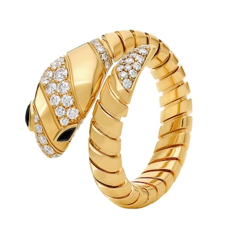Bvlgari Jewelry 18K Yellow Gold Serpenti Tubogas Diamond & Black Onyx Ring - Size Extra Large