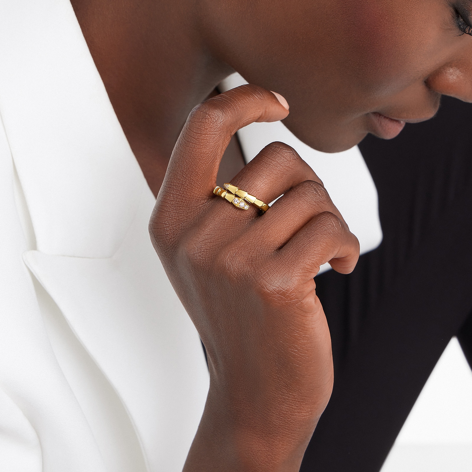 Bvlgari Jewelry 18K Yellow Gold Serpenti Viper Diamond Ring - Size 51-53