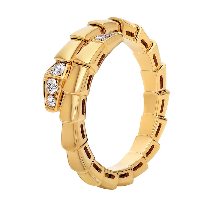 Bvlgari Jewelry 18K Yellow Gold Serpenti Viper Diamond Ring - Size 54-56