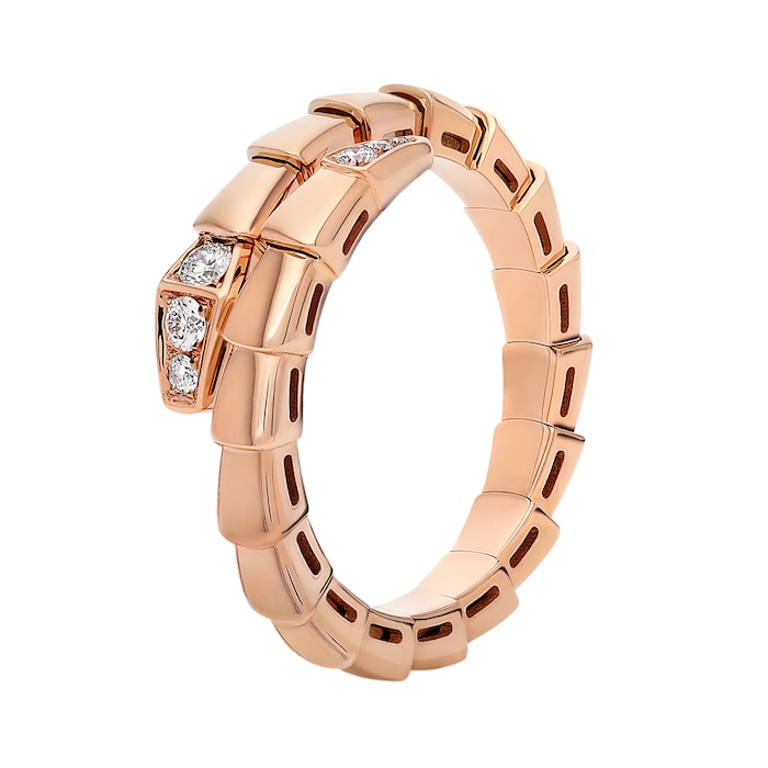 Bvlgari Jewelry 18K Rose Gold Serpenti Viper Diamond Ring - Size 51-53