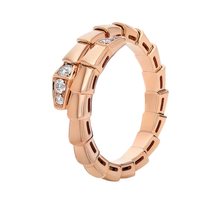 Bvlgari Jewelry 18K Rose Gold Serpenti Viper Diamond Ring - Size 54-56