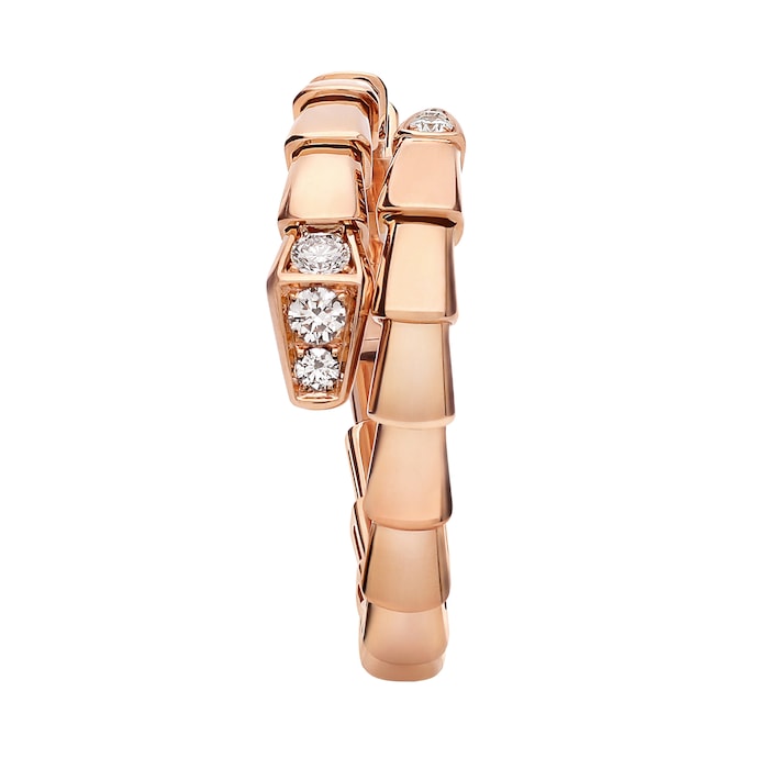 Bvlgari Jewelry 18K Rose Gold Serpenti Viper Diamond Ring - Size 54-56