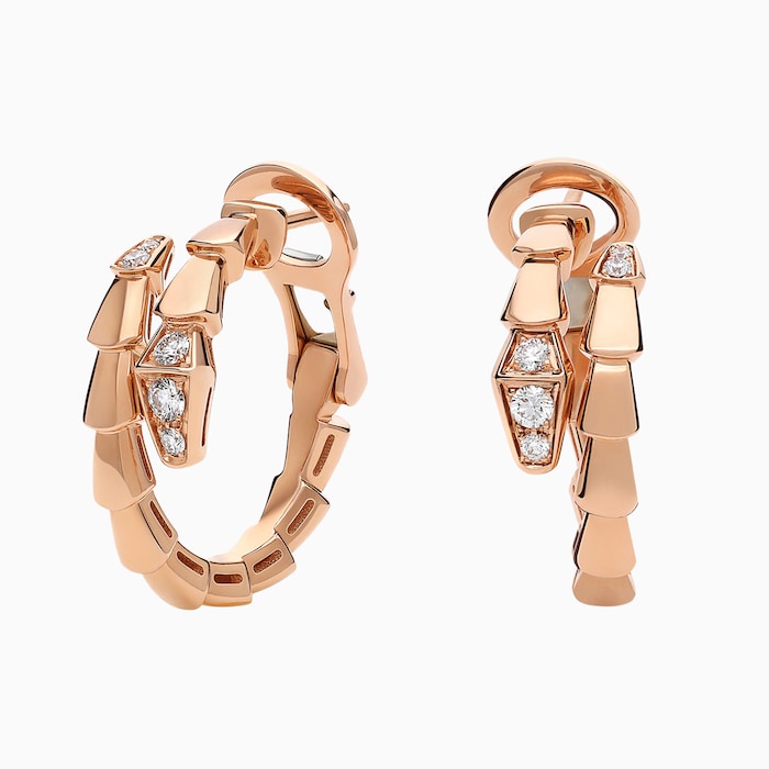 Bvlgari Jewelry 18K Rose Gold Serpenti Viper Diamond Earrings