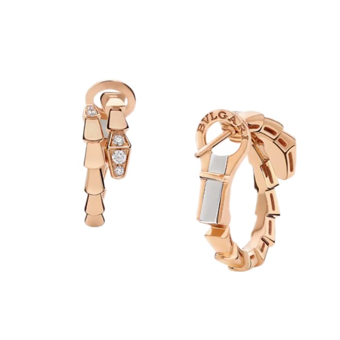 Bvlgari Jewelry 18K Rose Gold Serpenti Viper Diamond Earrings