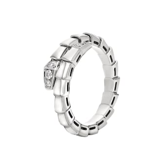 Bvlgari Jewelry 18K White Gold Serpenti Viper Pavé Diamond Ring - Size 5.75-6.5