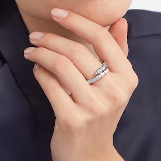 Bvlgari Jewelry 18K White Gold Serpenti Viper Pavé Diamond Ring - Size 5.75-6.5