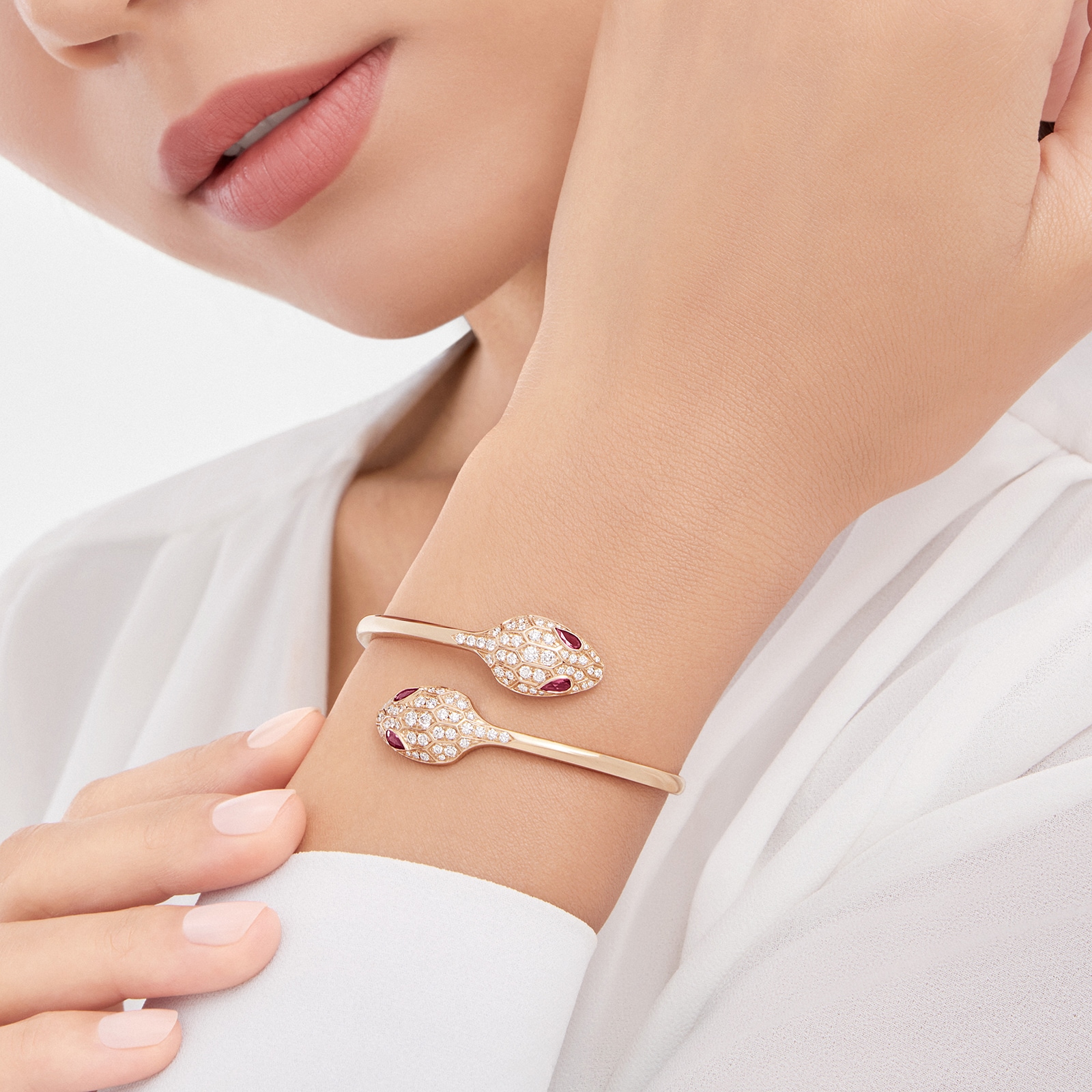 Bvlgari Jewelry 18K Rose Gold Serpenti Seduttori Diamond & Rubellite Snake Bracelet - Size L Bvlgari Jewelry 18K Rose Gold Serpenti Seduttori Diamond & Rubellite Snake Bracelet - Size L