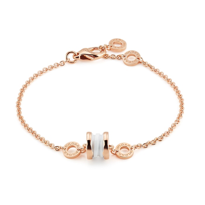 Bvlgari Jewelry 18K Rose Gold & White Ceramic B.zero1 Bracelet - Size M/L