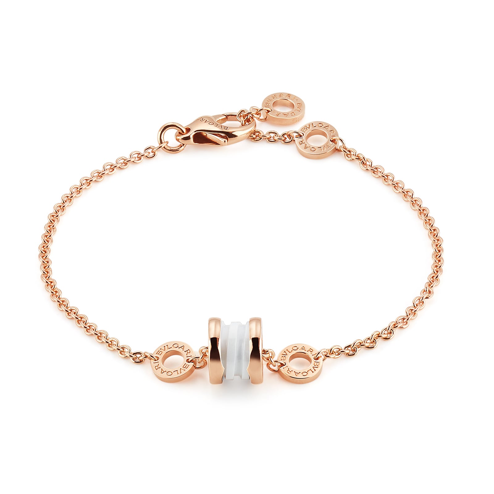 Bvlgari Jewelry 18K Rose Gold & White Ceramic B.zero1 Bracelet - Size M/L
