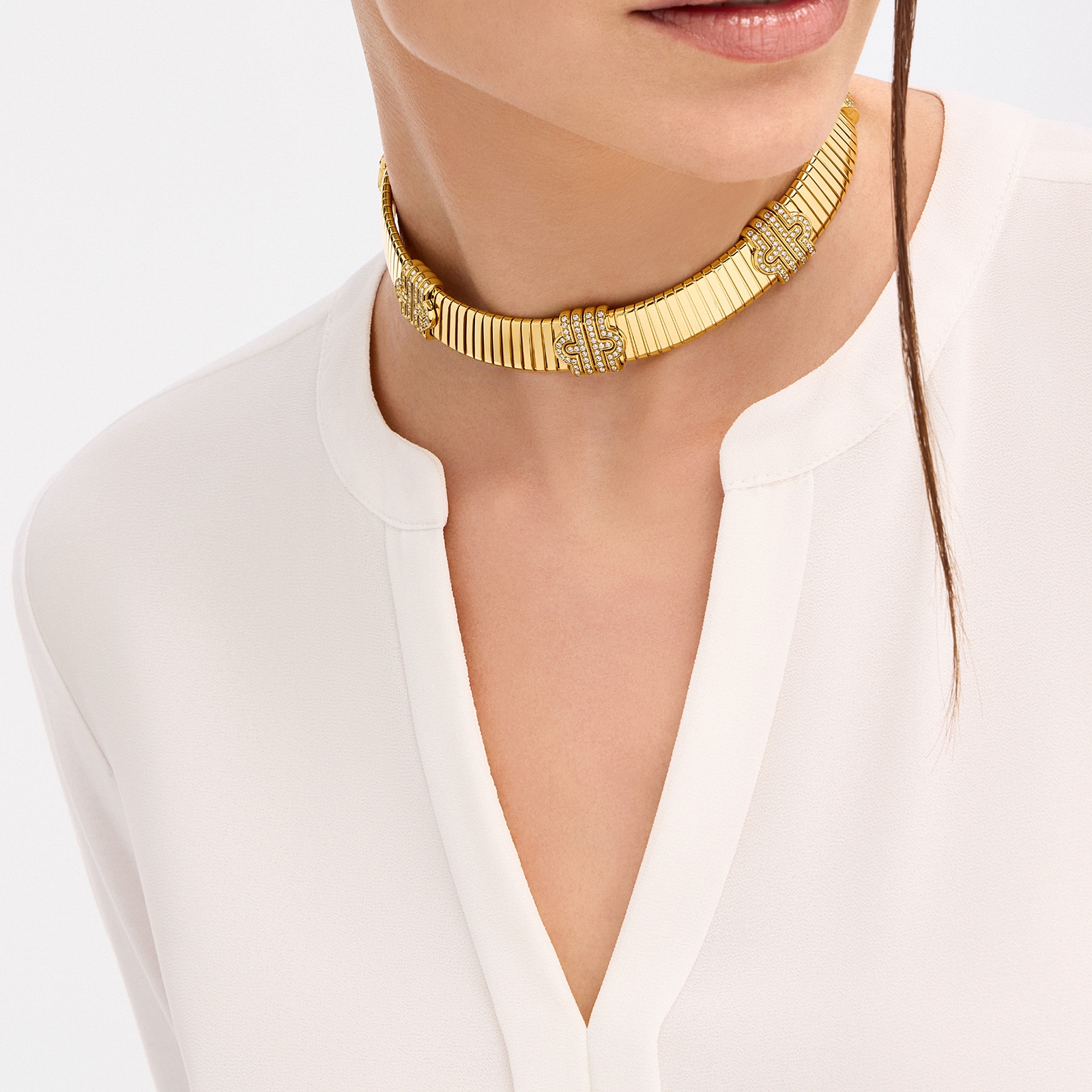 Bvlgari Jewelry 18K Yellow Gold Serpenti Tubogas Diamond Collar Necklace Bvlgari Jewelry 18K Yellow Gold Serpenti Tubogas Diamond Collar Necklace