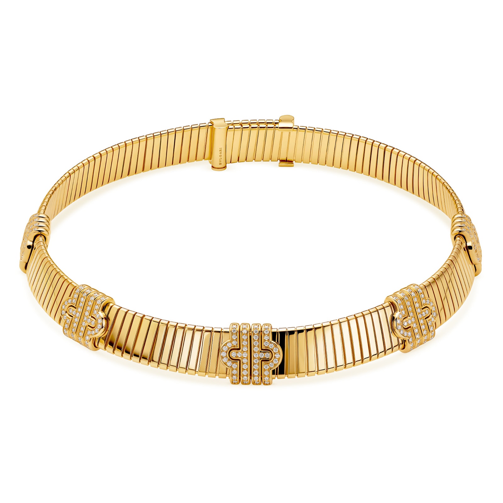 Bvlgari Jewelry 18K Yellow Gold Serpenti Tubogas Diamond Collar Necklace