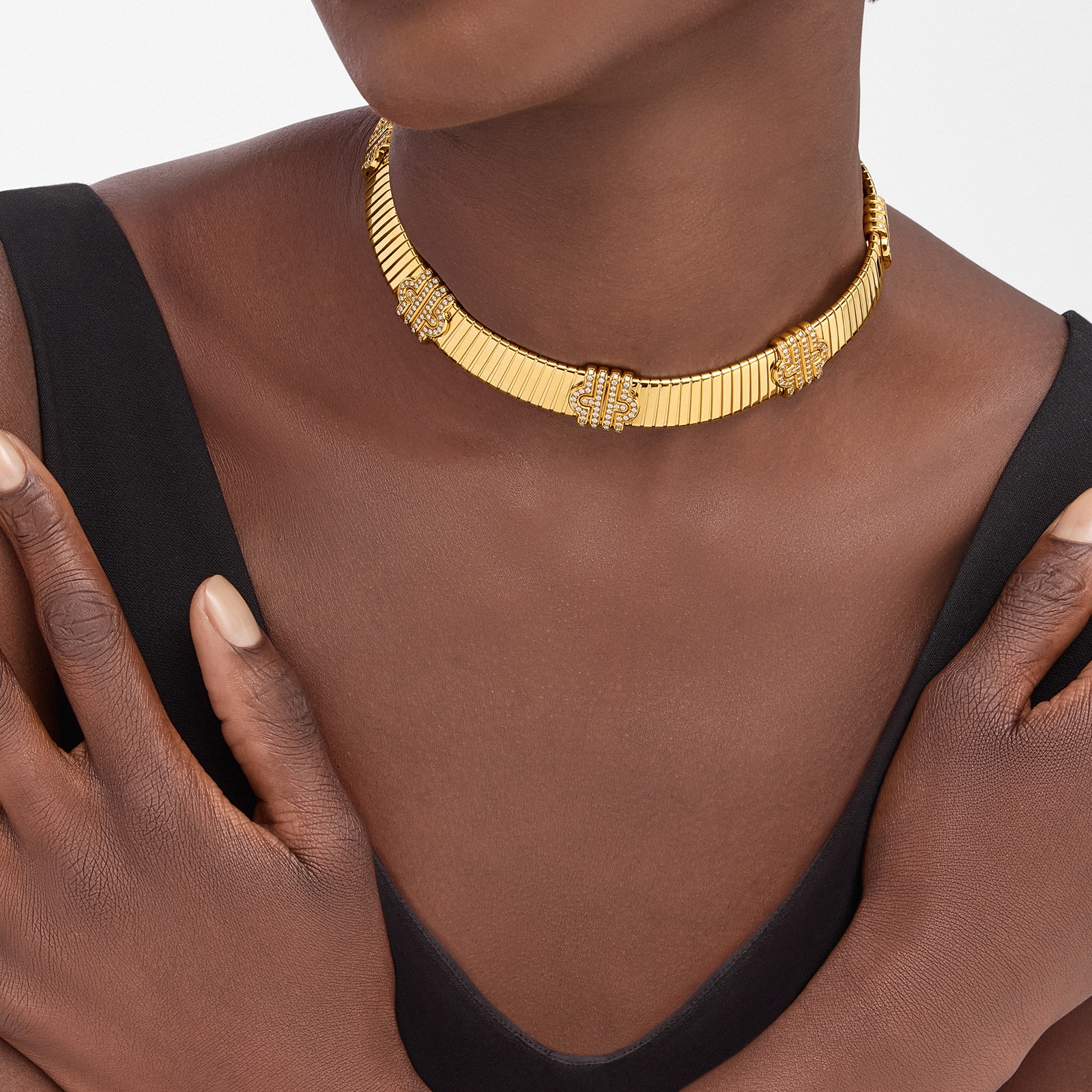 Bvlgari Jewelry 18K Yellow Gold Serpenti Tubogas Diamond Collar Necklace