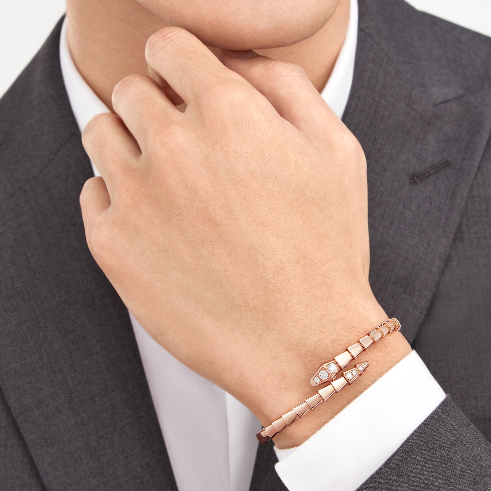 Bvlgari Jewelry 18K Rose Gold Serpenti Viper Diamond Bracelet - Size XL