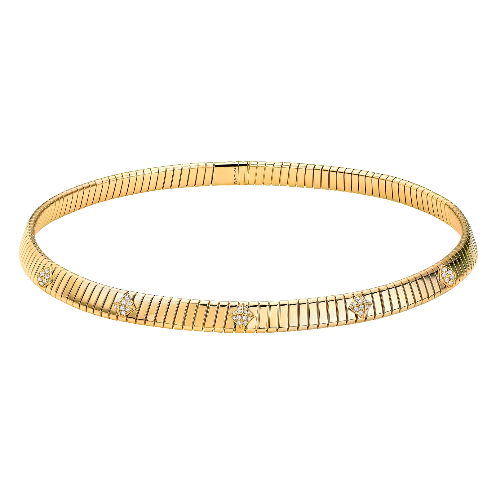 Bvlgari Jewelry 18K Yellow Gold Serpenti Tubogas Diamond Collar Necklace