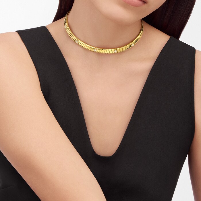 Bvlgari Jewelry 18K Yellow Gold Serpenti Tubogas Diamond Collar Necklace