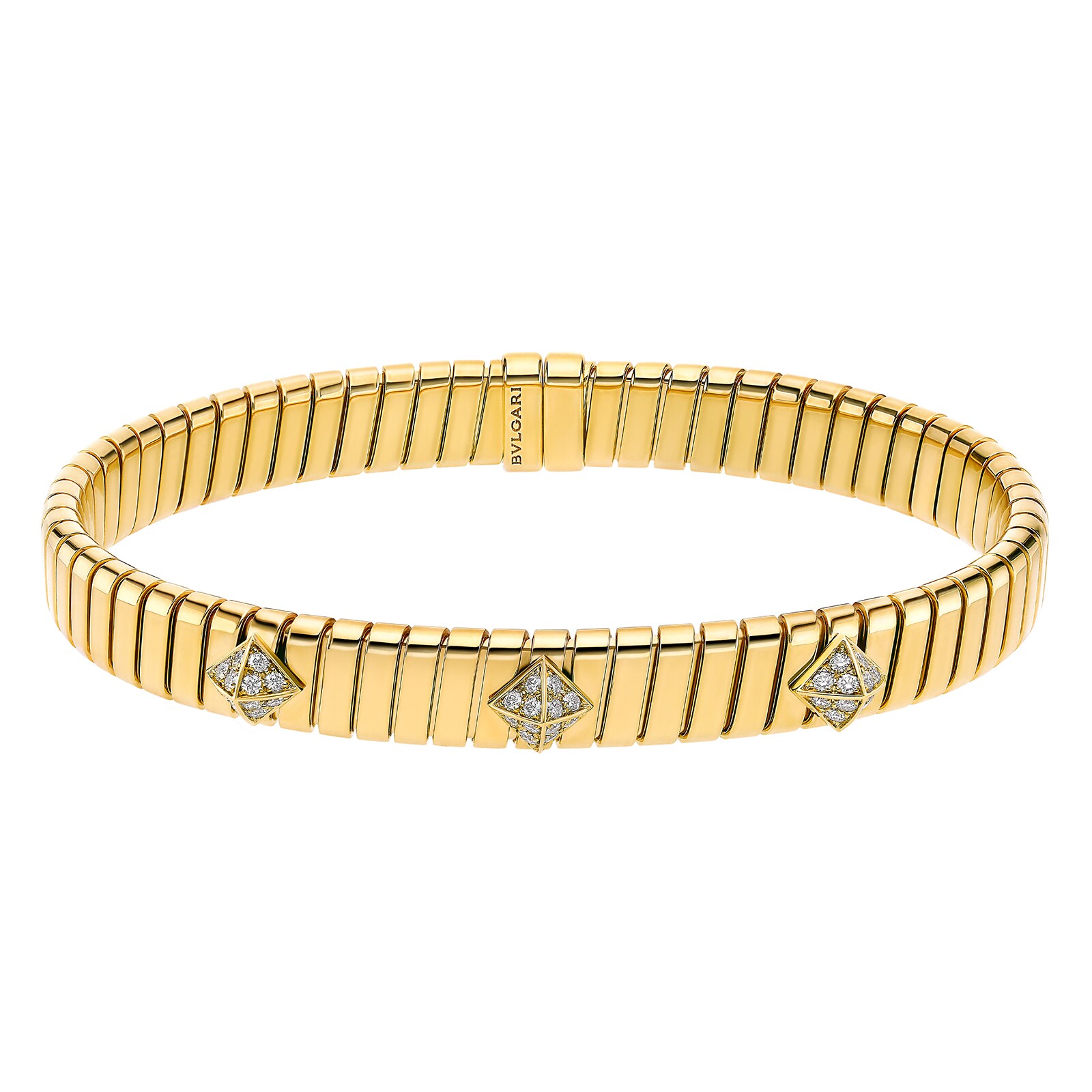 Bvlgari Jewelry 18K Yellow Gold Serpenti Tubogas Diamond Bracelet Size M