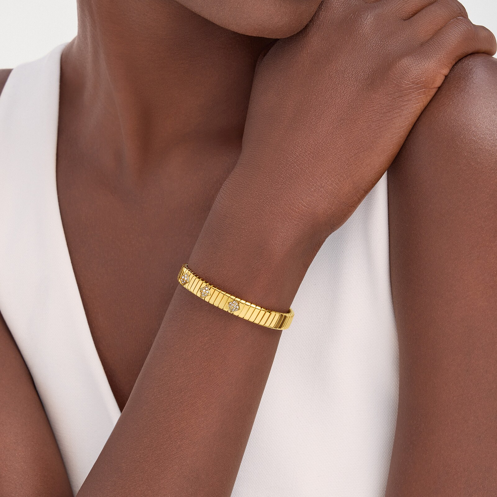 Bvlgari Jewelry 18K Yellow Gold Serpenti Tubogas Diamond Bracelet Size M