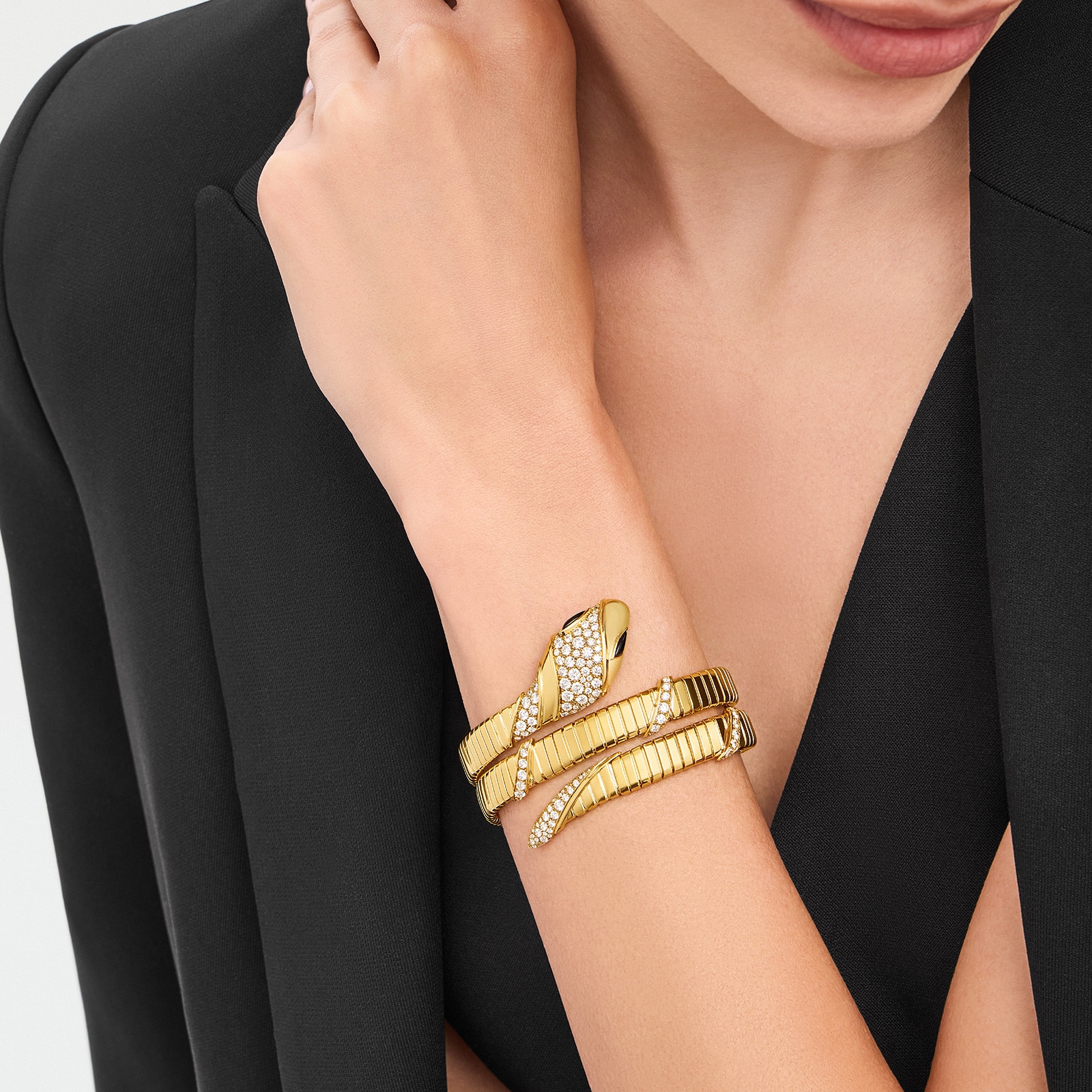 Bvlgari Jewelry 18K Yellow Gold Serpenti Tubogas Diamond Bracelet