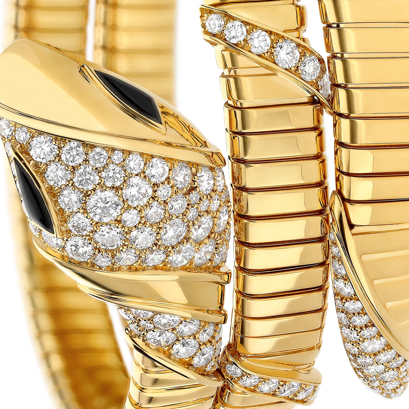 Bvlgari Jewelry 18K Yellow Gold Serpenti Tubogas Diamond Bracelet