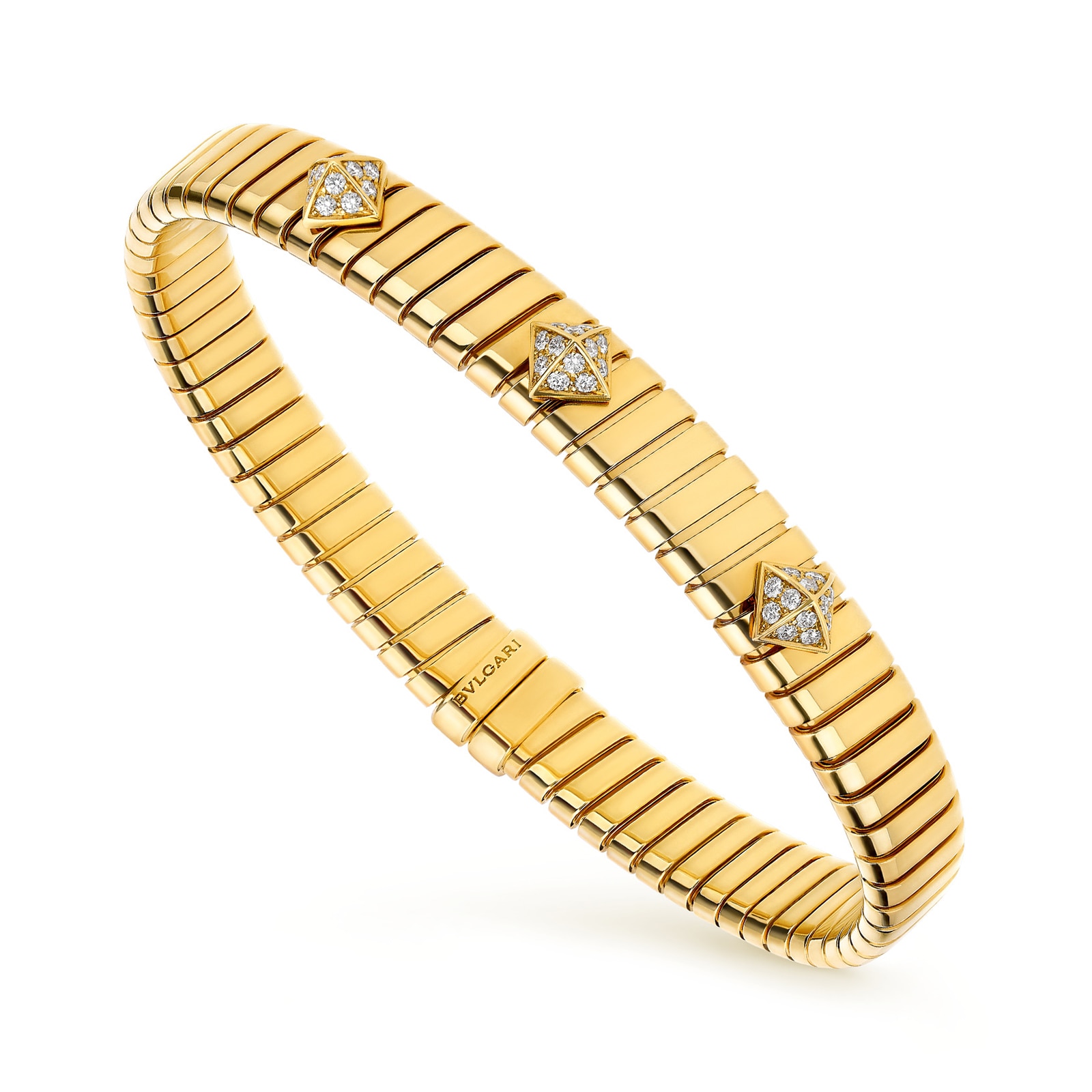 Bvlgari Jewelry 18K Yellow Gold Serpenti Tubogas Diamond Bracelet
