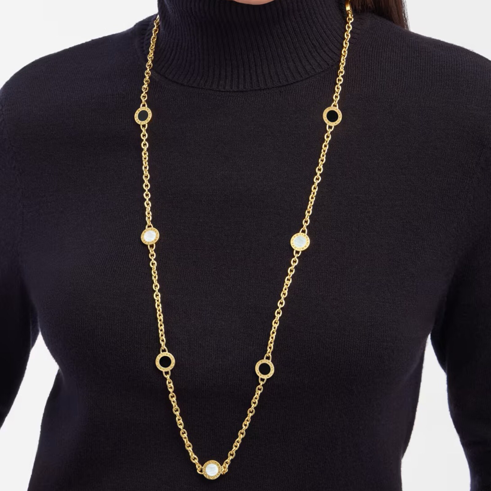 Bvlgari Jewelry 18K Yellow Gold Bvlgari Bvlgari Pearl & Onyx Sautoir Necklace