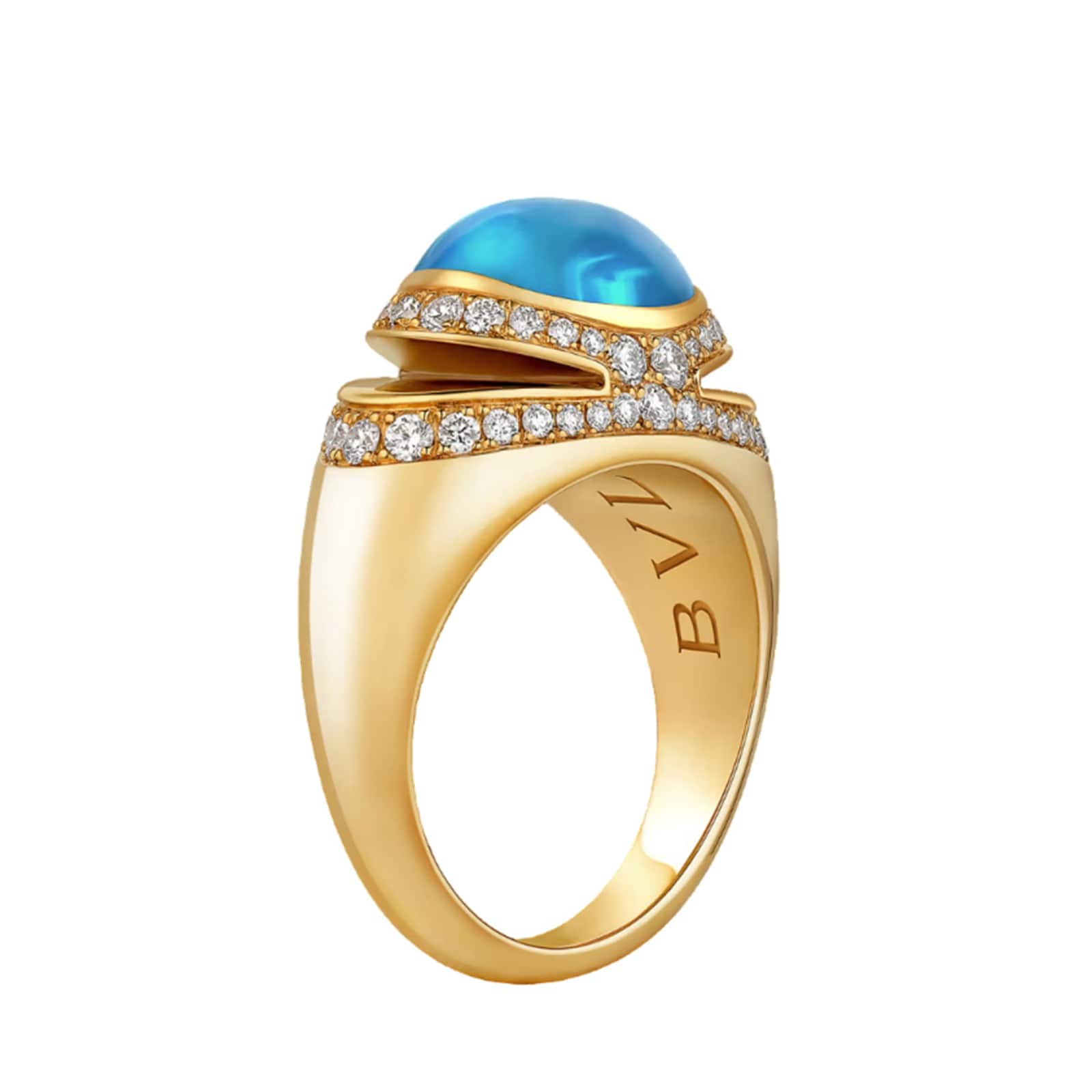 Bvlgari Jewelry 18K Yelow Gold Cabochon Diamond & Blue Topaz Ring